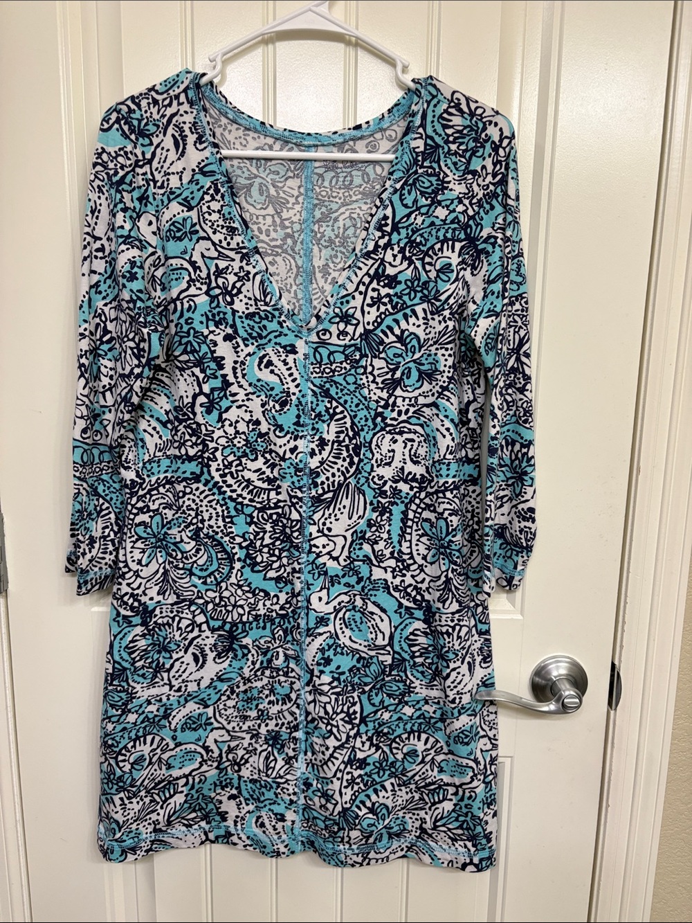 Lilly Pulitzer Blue White Paisley Print‎ Dress Hippy Happy Shake Shorely Blue